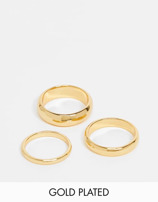 Pack de 3 anillos apilables chapados en oro de 14 quilates de ASOS DESIGN
