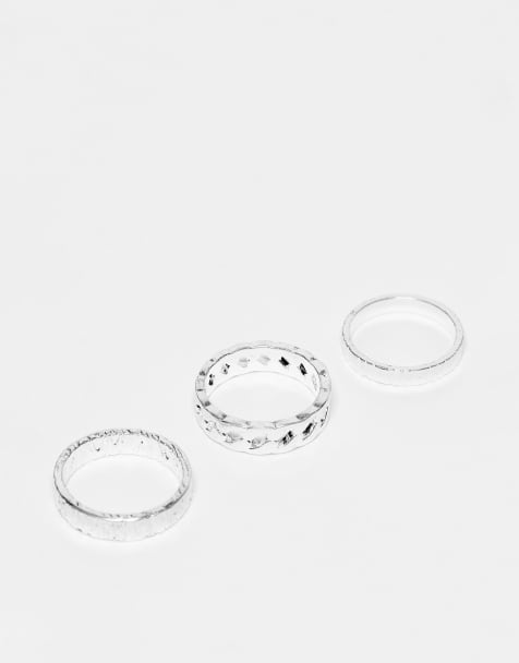 Pack de 3 anillos de banda con diseño grabado y de cadena chapados en plata auténtica de ASOS DESIGN - view 1
