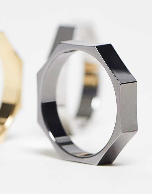 Pack de 3 anillos banda de color negro, dorado plateado de Faded Future ASOS