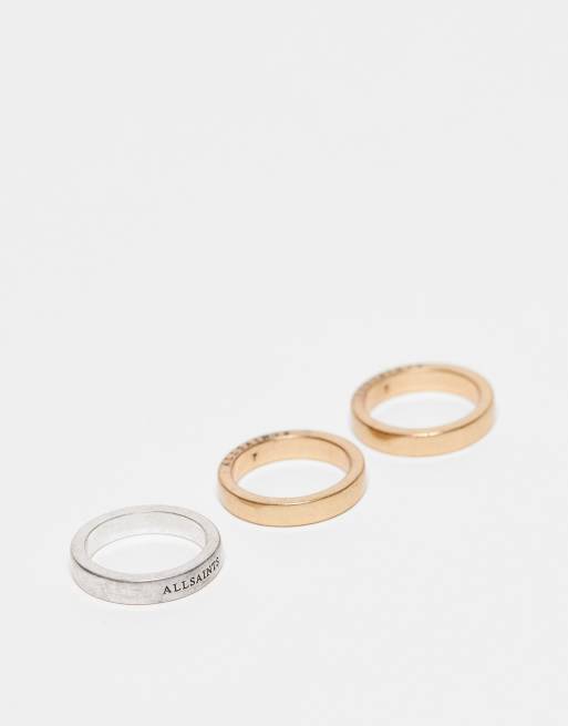 Pack de 3 anillos de banda de tono dorado y plateado de AllSaints, 3 de 4