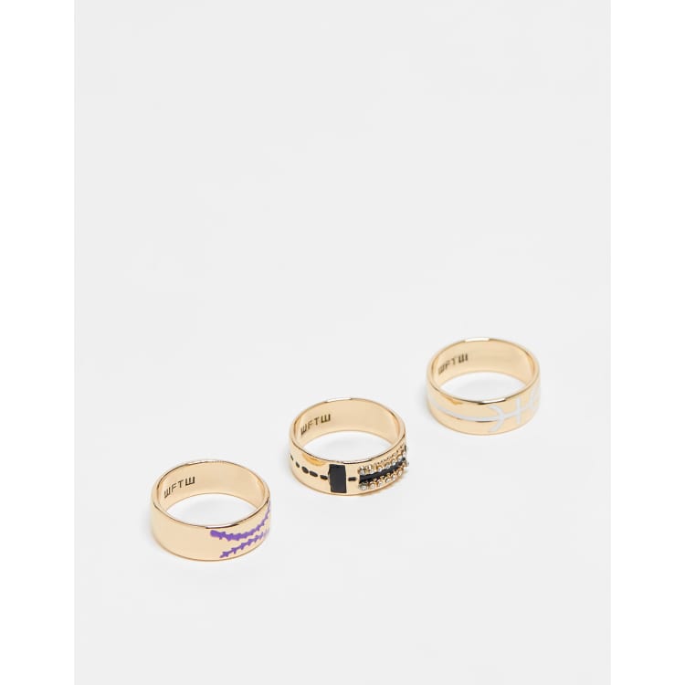 Pack de 3 anillos de dorados con diseños fútbol de WFTW | ASOS