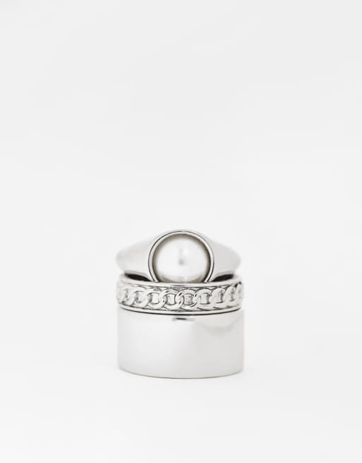 Pack de 3 anillos de banda plateados con detalle de piedra de ASOS DESIGN, 2 de 4