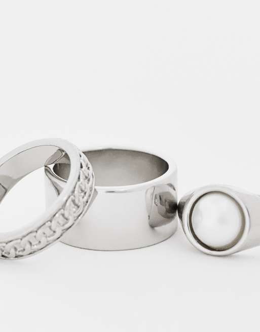 Pack de 3 anillos de banda plateados con detalle de piedra de ASOS DESIGN, 3 de 4