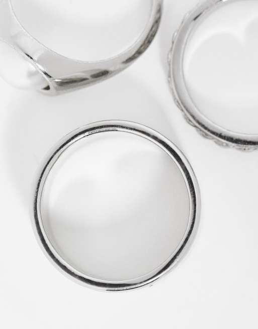 Pack de 3 anillos de banda plateados con detalle de piedra de ASOS DESIGN, 4 de 4