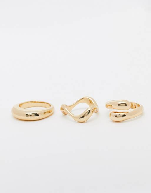 Pack de 3 anillos dorados con diseños combinados minimalistas de ASOS DESIGN, 4 de 4