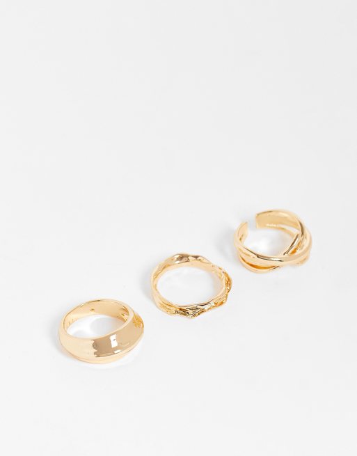 Pack de 3 anillos dorados con filigranas de SVNX