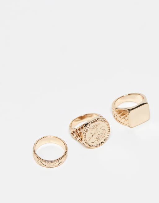 Pack de 3 anillos dorados tipo sello de River Island