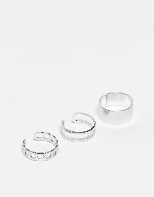 Pack de 3 anillos plateados con detalles estilo cadena de SVNX