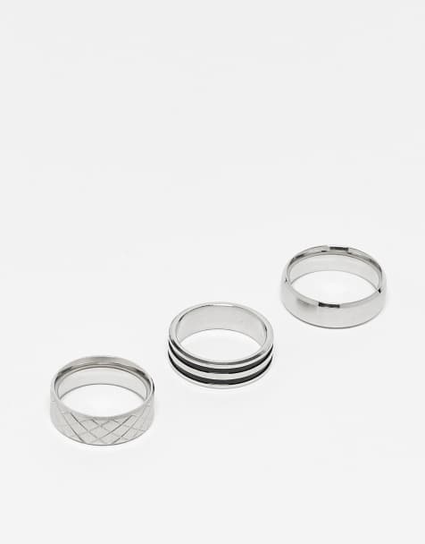 Pack de 3 anillos plateados de acero inoxidable resistente al agua de ASOS DESIGN - view 1