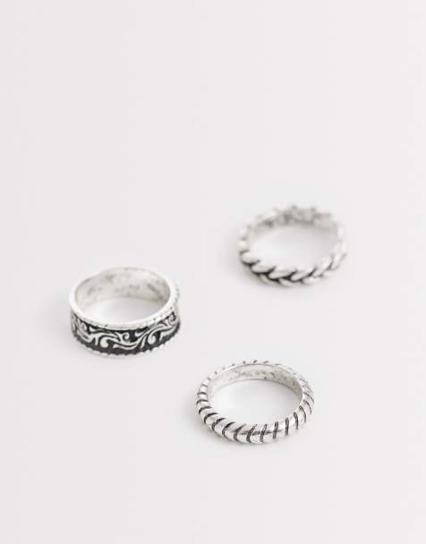 Pack de 3 anillos plateados de banda con diseños texturizados y decorativos de ASOS DESIGN - view 1