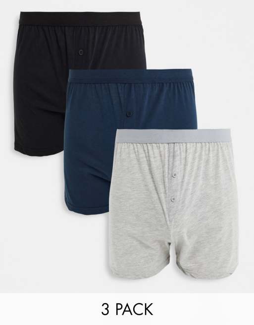 Pack de 3 bóxers de varios colores azul marino con botones de New Look