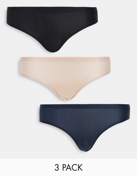 Pack de 3 braguitas azul marino, negro y beis sin costuras con diseño reforzado de Green Treat - view 1