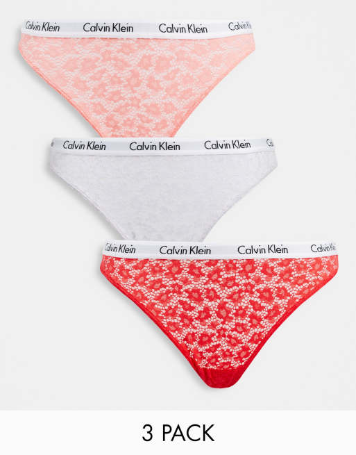 Pack de 3 braguitas brasileñas de color rosa, rojo y gris de encaje Carousel de Calvin Klein