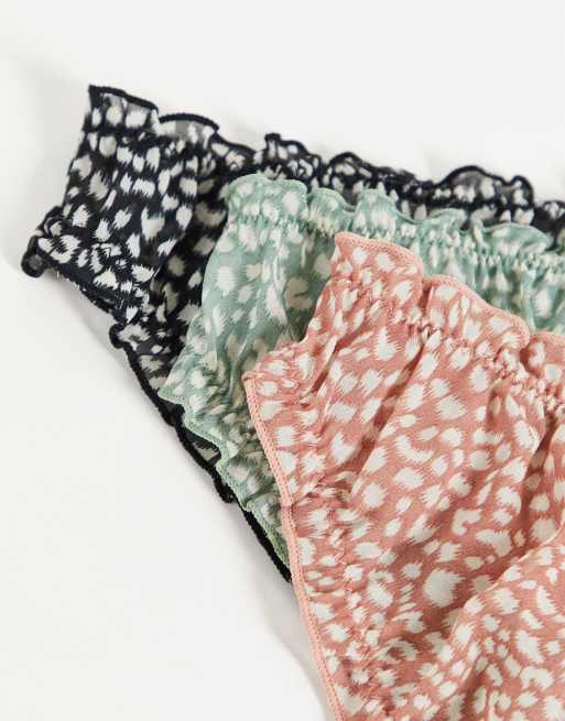 Pack de 3 braguitas brasileñas de varios colores con volantes de malla de ASOS DESIGN, 3 de 4