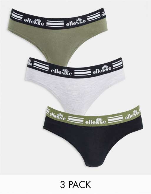 Pack de 3 braguitas de color caqui, negro y gris de talle alto con logo de ellesse