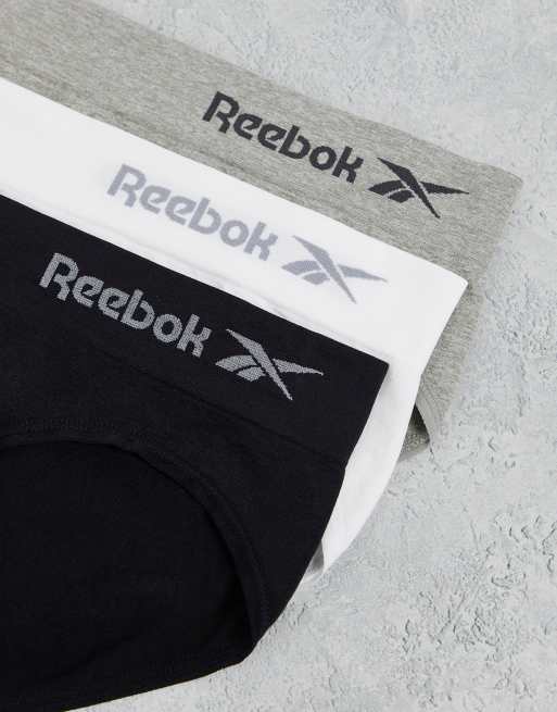 Pack de 3 braguitas de color negro, blanco y gris jaspeado sin costuras Raina de Reebok, 3 de 4