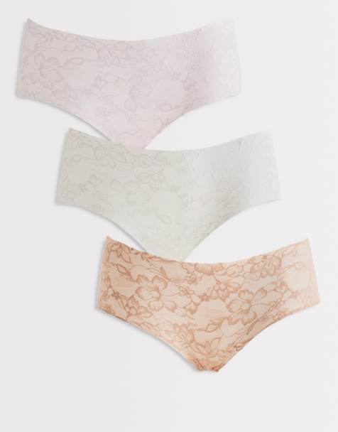 Pack de 3 braguitas de color rosa, beis y blanco invisibles estilo culotte de encaje de Cotton On - view 1
