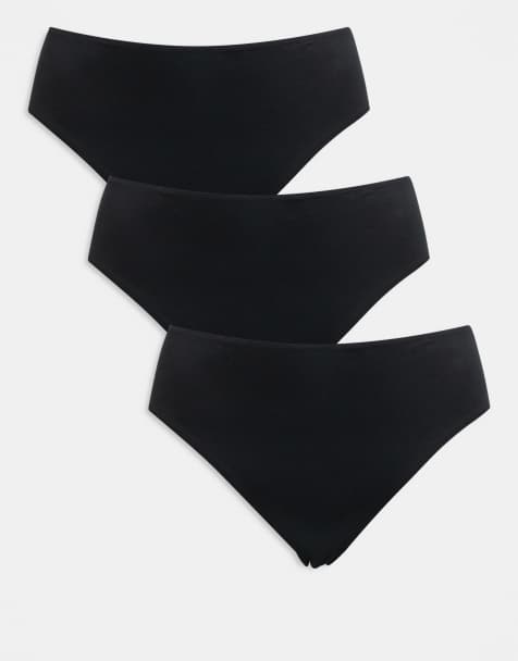 Pack de 3 braguitas negras de talle alto de algodón de ASOS DESIGN Curve - view 1
