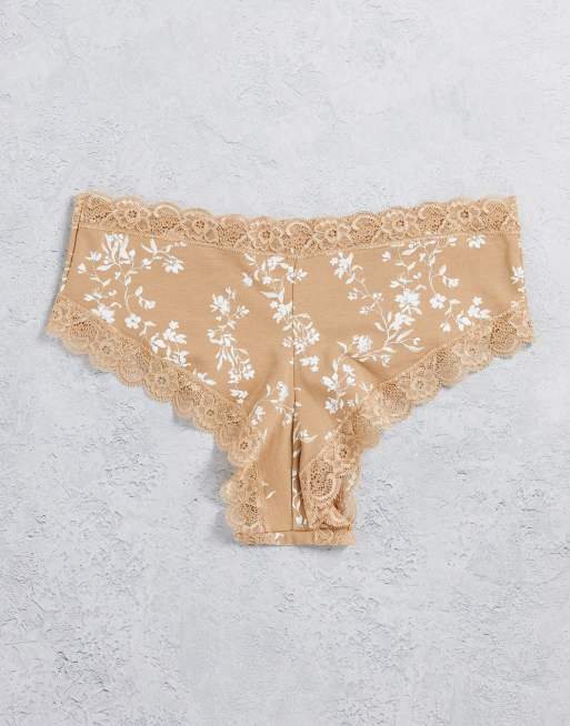 Pack de 3 braguitas rosas con estampado floral y ribetes de encaje de algodón orgánico Emelie exclusivas de Lindex, 2 de 4