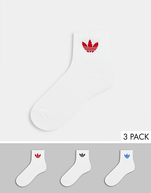 Talla la licenciatura Oswald Pack de 3 calcetines blancos a media pierna con logo de la marca en color  de canalé de adidas Originals | ASOS