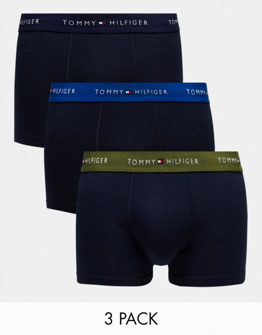 Pack de 3 calzoncillos azul marino con cinturilla de color y logo de Tommy Hilfiger