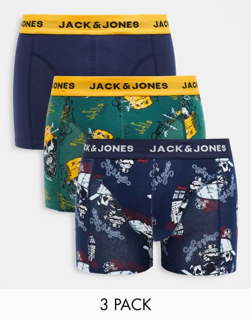 de 3 calzoncillos azul marino con estampado de calaveras de Jack & Jones | ASOS