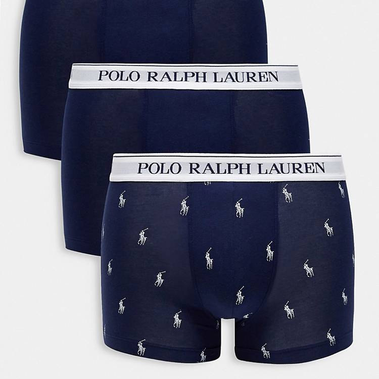 Mentor Invertir Groenlandia Pack de 3 calzoncillos azul marino con estampado integral del logo de  caballo de Polo Ralph Lauren | ASOS