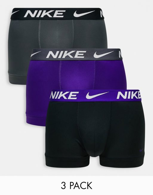 Pack de 3 calzoncillos bóxer de color negro, gris y morado básicos de microfibra Dri-FIT de Nike