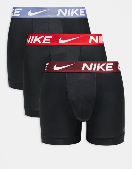 Pack de 3 calzoncillos bóxer negros con cinturillas de color lila, rojo y marrón Essential Microfibre de Nike