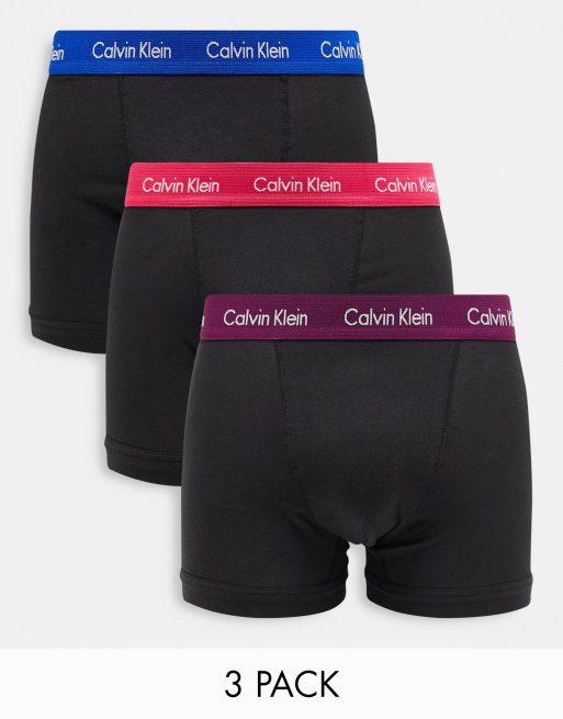 Pack de 3 calzoncillos bóxer negros con cinturillas de colores de Calvin Klein