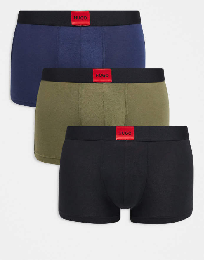 Hugo Red Pack de 3 calzoncillos de color azul, gris y negro de