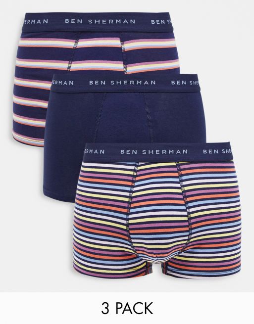 Pack de 3 calzoncillos de color azul marino y a rayas multicolores Foster de Ben Sherman