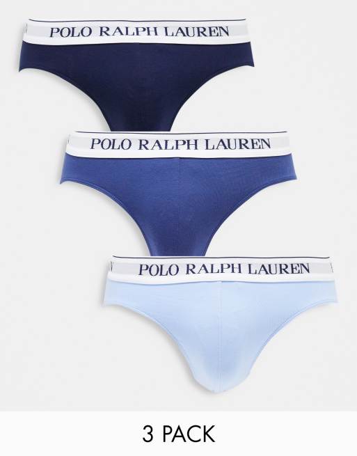 Pack de 3 calzoncillos de color azul y azul marino con cinturilla del logo en contraste de Polo Ralph Lauren