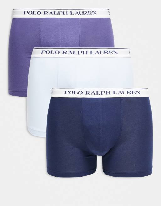Pack de 3 calzoncillos de color morado, azul claro y azul marino clásicos con logo blanco en la cinturilla de Polo Ralph Lauren