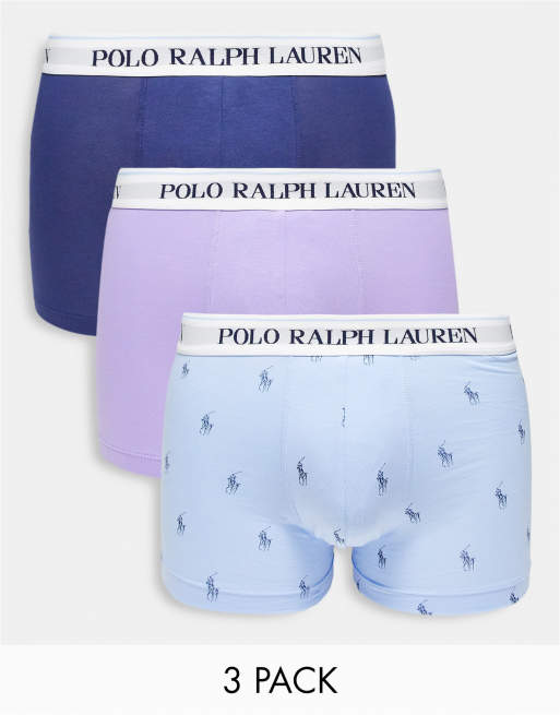 Pack de 3 calzoncillos de color morado, azul marino y azul con estampado integral del logo de caballo de Polo Ralph Lauren