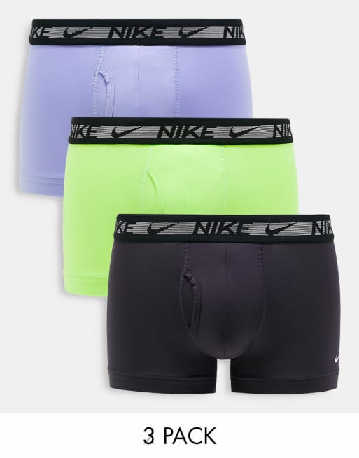 Pack de 3 calzoncillos de color morado, verde y negro de Nike