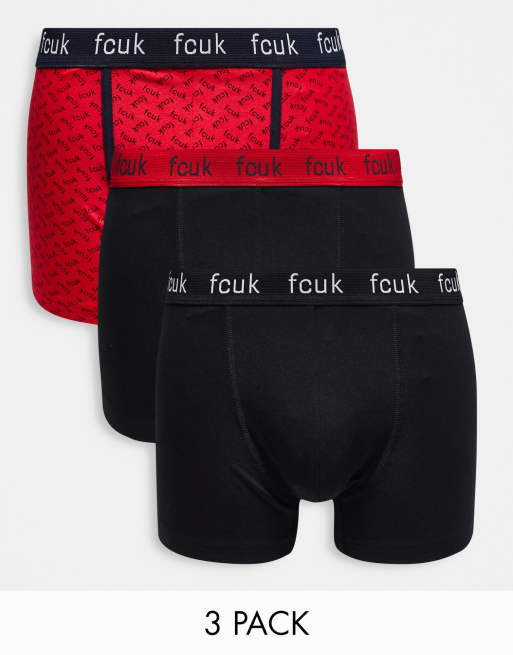 Pack de 3 calzoncillos de color negro y rojo estampado de French Connection