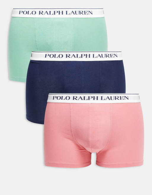 Pack de 3 calzoncillos de color verde rosa, verde claro y azul marino clásicos con logo blanco en la cinturilla de Polo Ralph Lauren