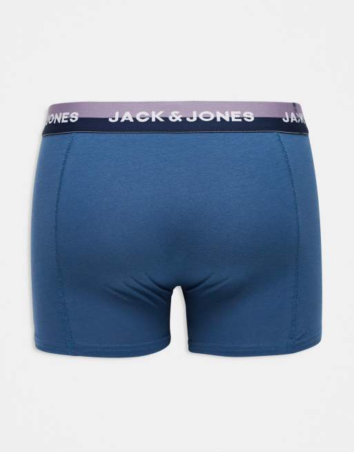 Pack de 3 calzoncillos de varios tonos de azul con logo en la cinturilla de Jack & Jones, 3 de 4