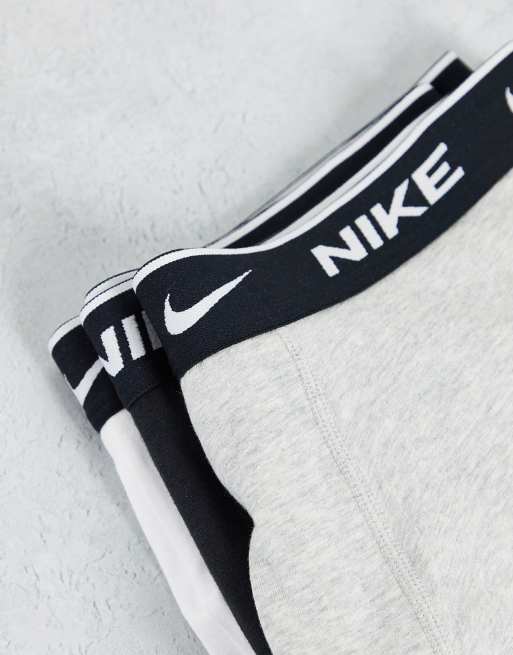 Pack de 3 calzoncillos en color negro, gris y blanco de algodón elástico de Nike, 4 de 4