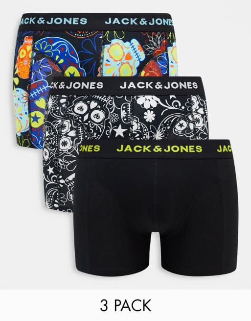 Pack de 3 calzoncillos multicolores con estampado de calaveras de Jack Jones