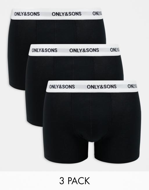 Pack de 3 calzoncillos negros con cinturilla blanca con logo de Only & Sons