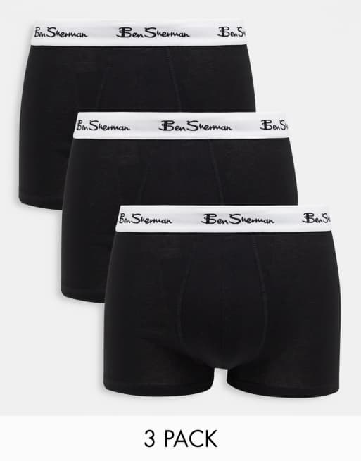 Pack de 3 calzoncillos negros con cinturillas blancas en contraste de Ben Sherman