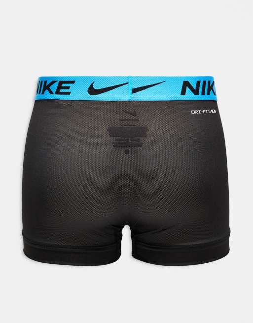Pack de 3 calzoncillos negros con cinturillas de color naranja, azul y gris Elite Performance de Nike, 3 de 3
