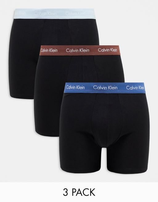 Pack de 3 calzoncillos negros tipo bóxer con cinturilla en contraste de Calvin Klein