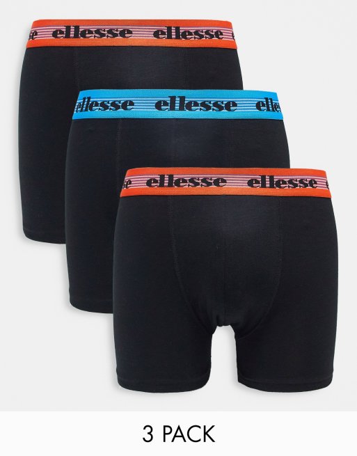 Pack de 3 calzoncillos negros tipo bóxer con cinturilla en contraste de ellesse