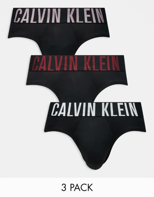 Pack de 3 calzoncillos slip negros con logo de colores en la cinturilla Intense Power de Calvin Klein