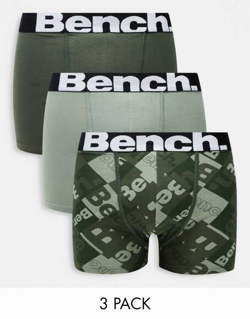 Pack de 3 calzoncillos tipo bóxer caquis con logo extragrande de Bench