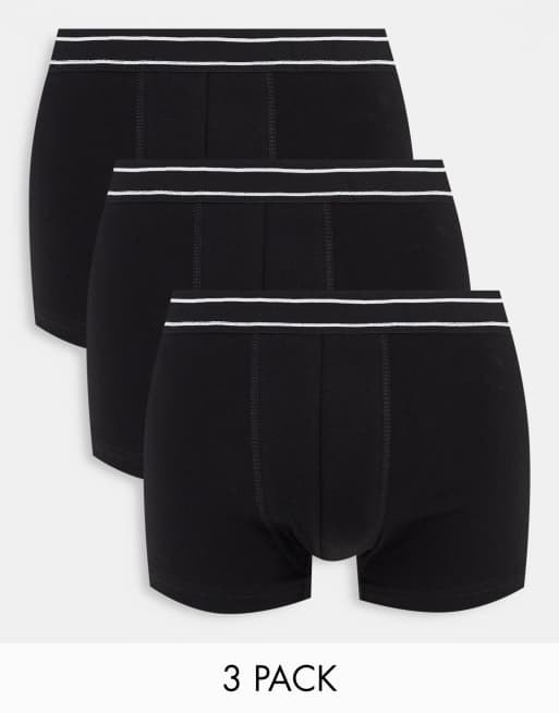 Pack de 3 calzoncillos tipo bóxer negros con cinturilla a rayas de New Look