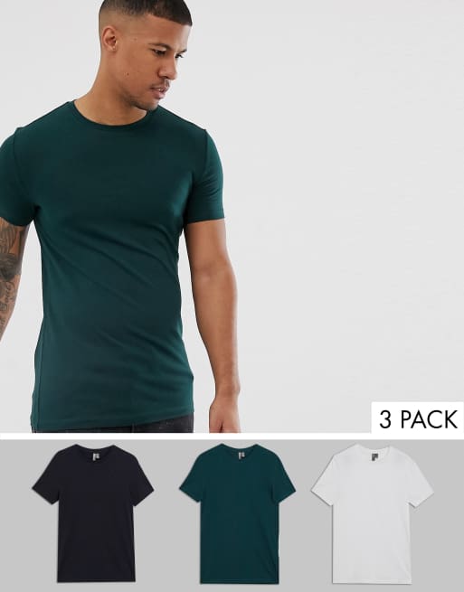 Pack de 3 camisetas ajustadas con cuello redondo de ASOS DESIGN, AHORRA